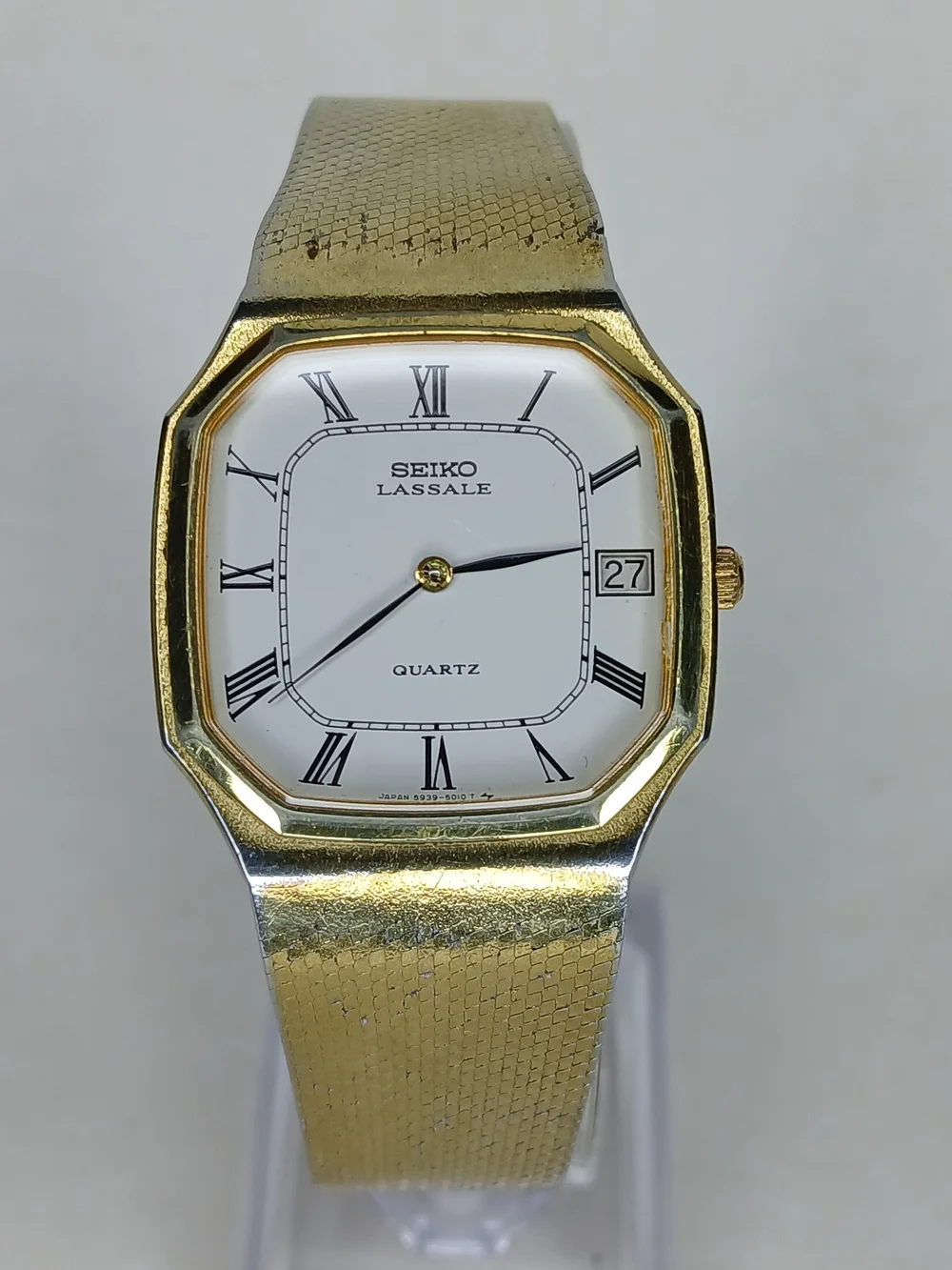 Vintage Seiko Lassale 5939-5009 Quartz Gold Tone White Dial Roman Numeral Watch